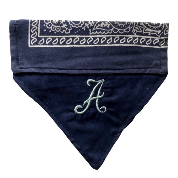 HANDMADE DOG BANDANA PERSONALIZED MONOGRAM “A” REVERSIBLE SLIP ON COLLAR - Picture 2 of 10